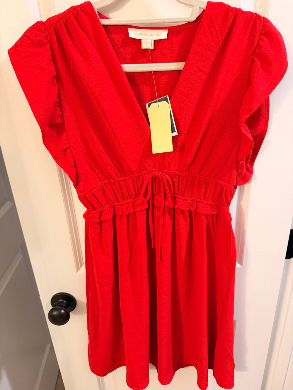Monteau Red V-Neck Mini Dress Size Small